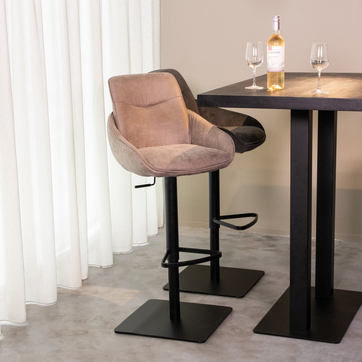 Label51 - Tabouret de bar Beauty - Microsuède - Taupe - 52 x 59 x 89-113 cm