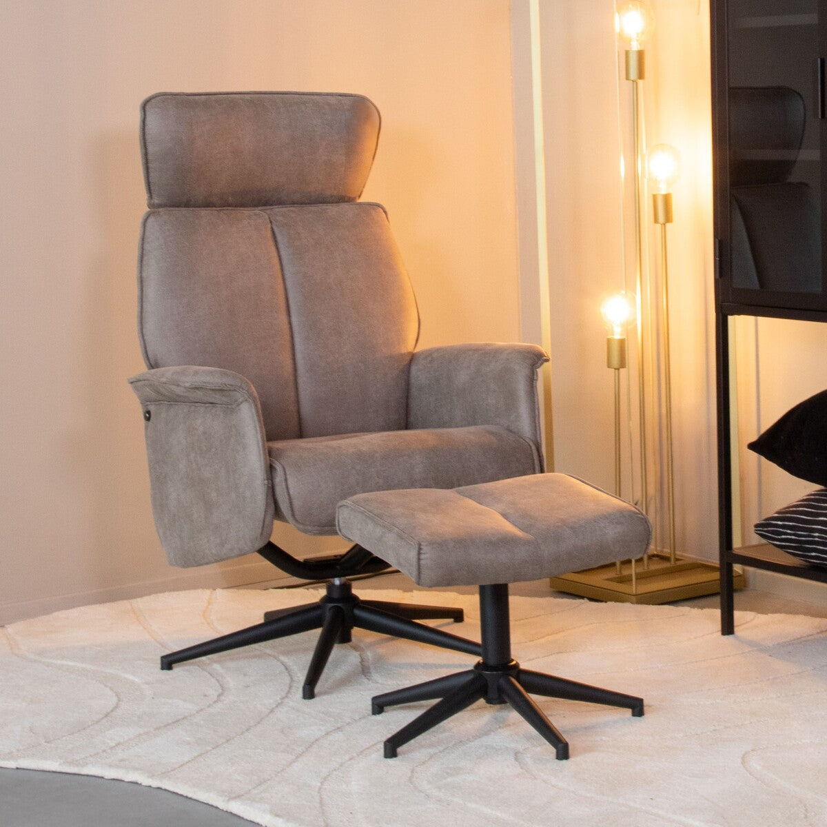 Label51 - Relaxfauteuil Verdal + Ottomane - Microsuède - Taupe - 77 x 76 x 105 cm