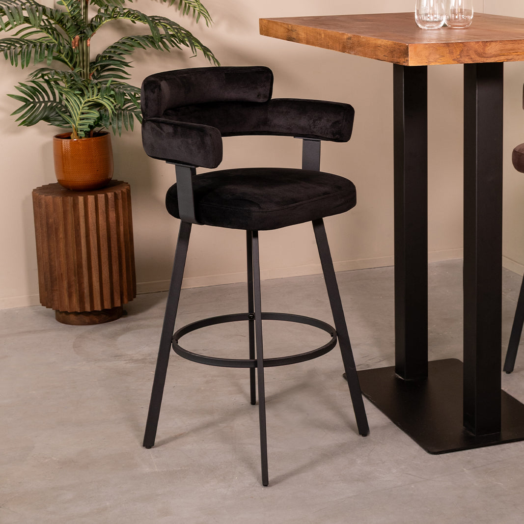 Label51 - Tabouret de bar Bardio - Velours - Noir - 56 x 52 x 101 cm