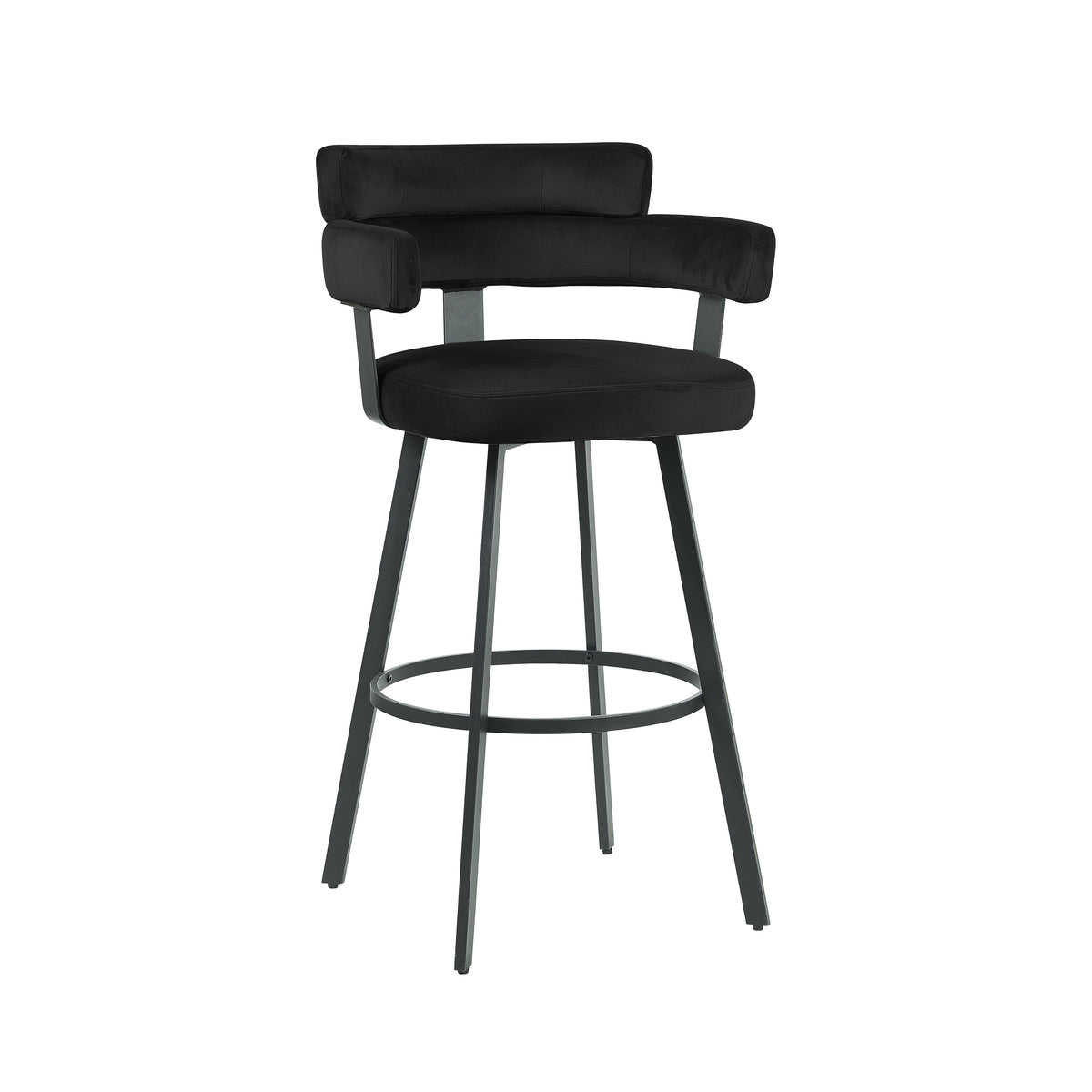 Label51 - Tabouret de bar Bardio - Velours - Noir - 56 x 52 x 101 cm