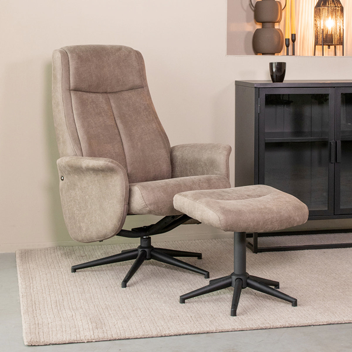 2BM - Relaxfauteuil Bergen + Ottomane - Taupe - 77x76x105 cm