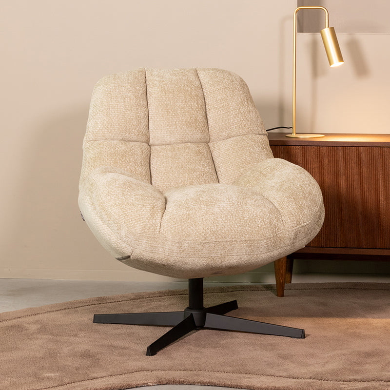 Label51 - Fauteuil pivotant Huxley - Tissu - Champignon - 76 x 86 x 92 cm