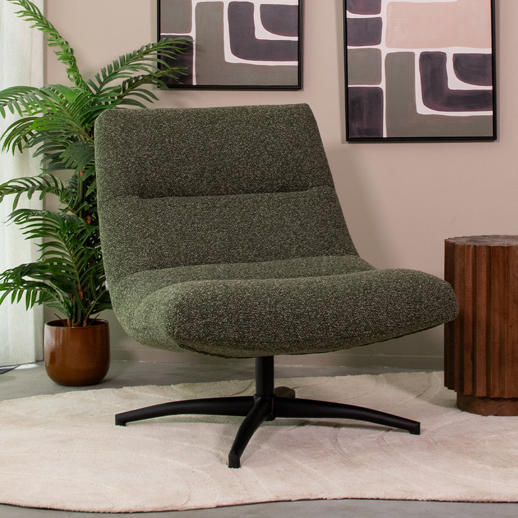 Label51 - Fauteuil pivotant Calix - Bouclé - Vert forêt - 77 x 93 x 88 cm