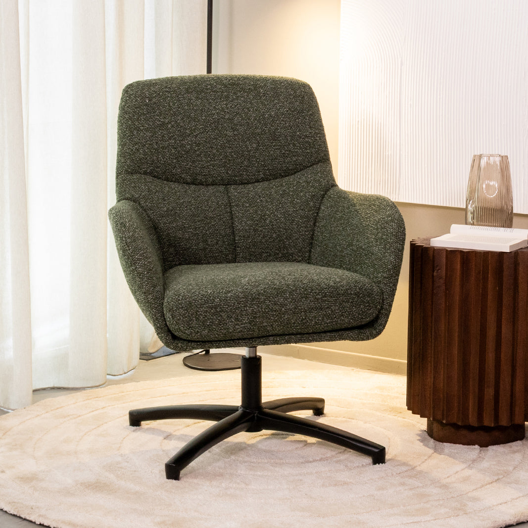 Label51 - Fauteuil pivotant Chill Zone - Bouclé - Vert forêt - 68 x 73 x 90 cm