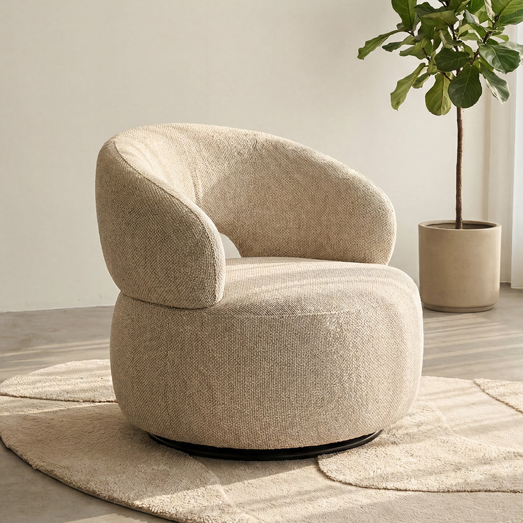 Label51 - Fauteuil pivotant Nusenna - Bouclé - Naturel - 82 x 81 x 73 cm