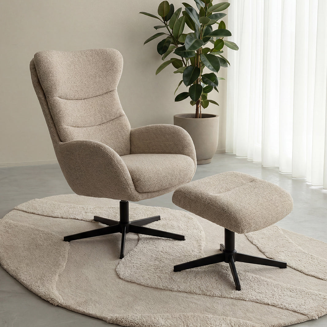 Label51 - Fauteuil pivotant Malmo - Bouclé - Naturel - 75 x 82 x 108 cm