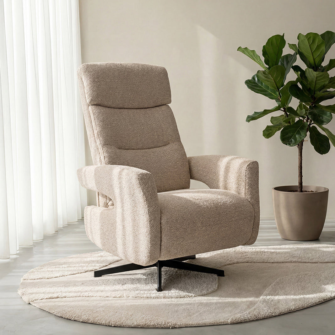 Label51 - Fauteuil relax électrique Tampere - Bouclé - Naturel - 72 x 88 x 115 cm