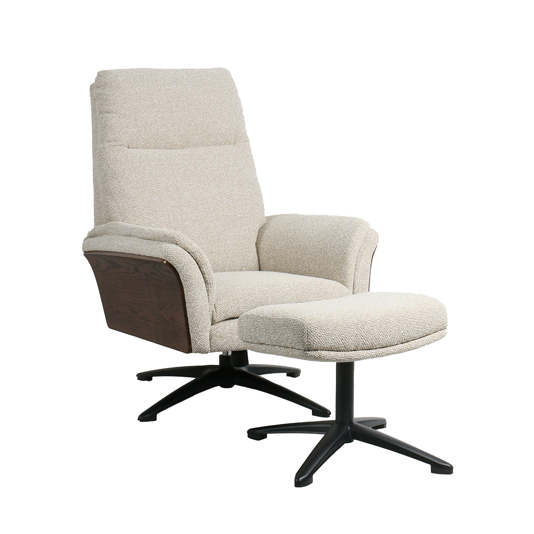 Label51 - Fauteuil relax Zenza + repose-pieds - Bouclé - Naturel - 76 x 91 x 109 cm