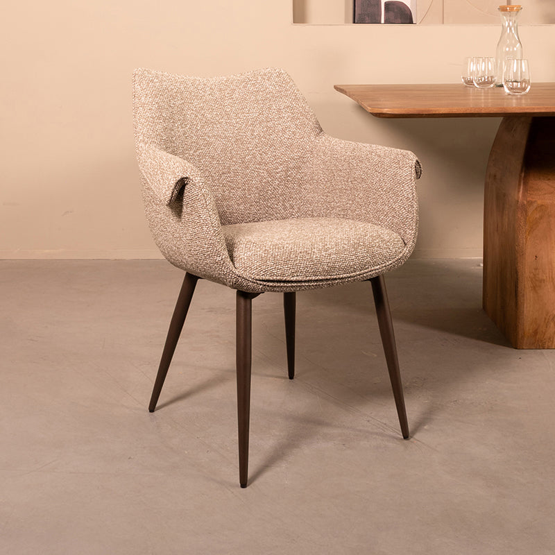 Label51 - Eetkamerstoel Mirai - Bouclé - Mushroom - 64 x 62 x 85 cm