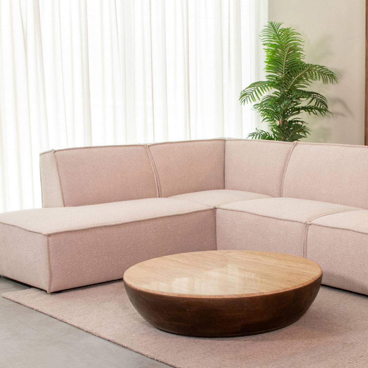 Label51 - Table basse Kom - Travertin - 90 x 90 x 25 cm