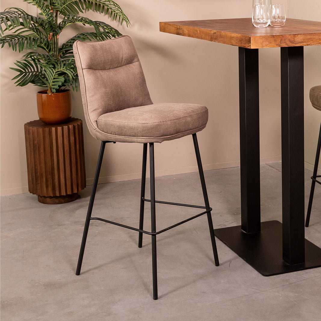 Label51 - Tabouret de bar Lennon - Microsuède - Taupe - 46 x 55 x 107 cm