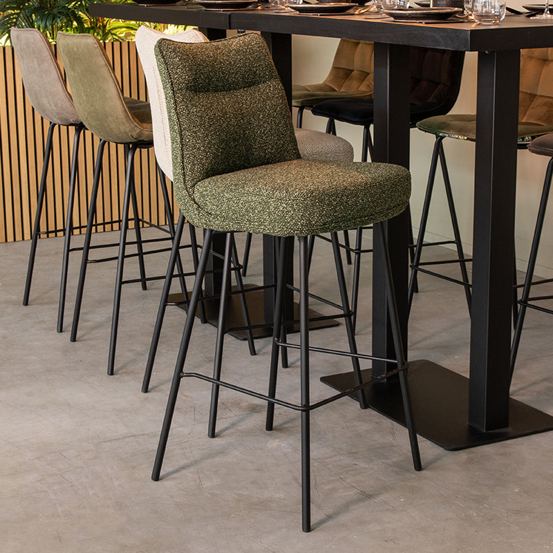 Label51 - Tabouret de bar Lennon - Bouclé - Vert forêt - 46 x 55 x 107 cm