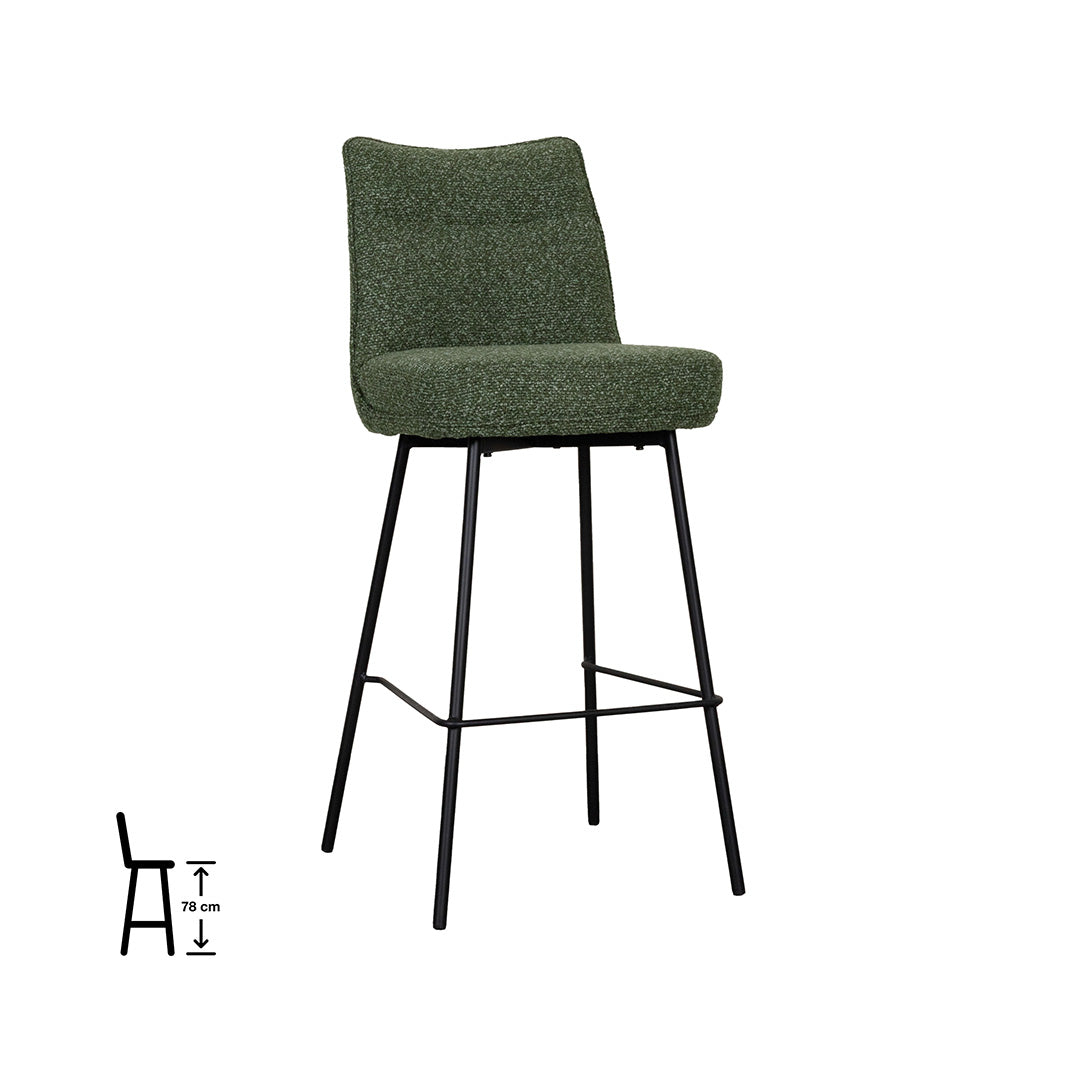 Label51 - Tabouret de bar Lennon - Bouclé - Vert forêt - 46 x 55 x 107 cm