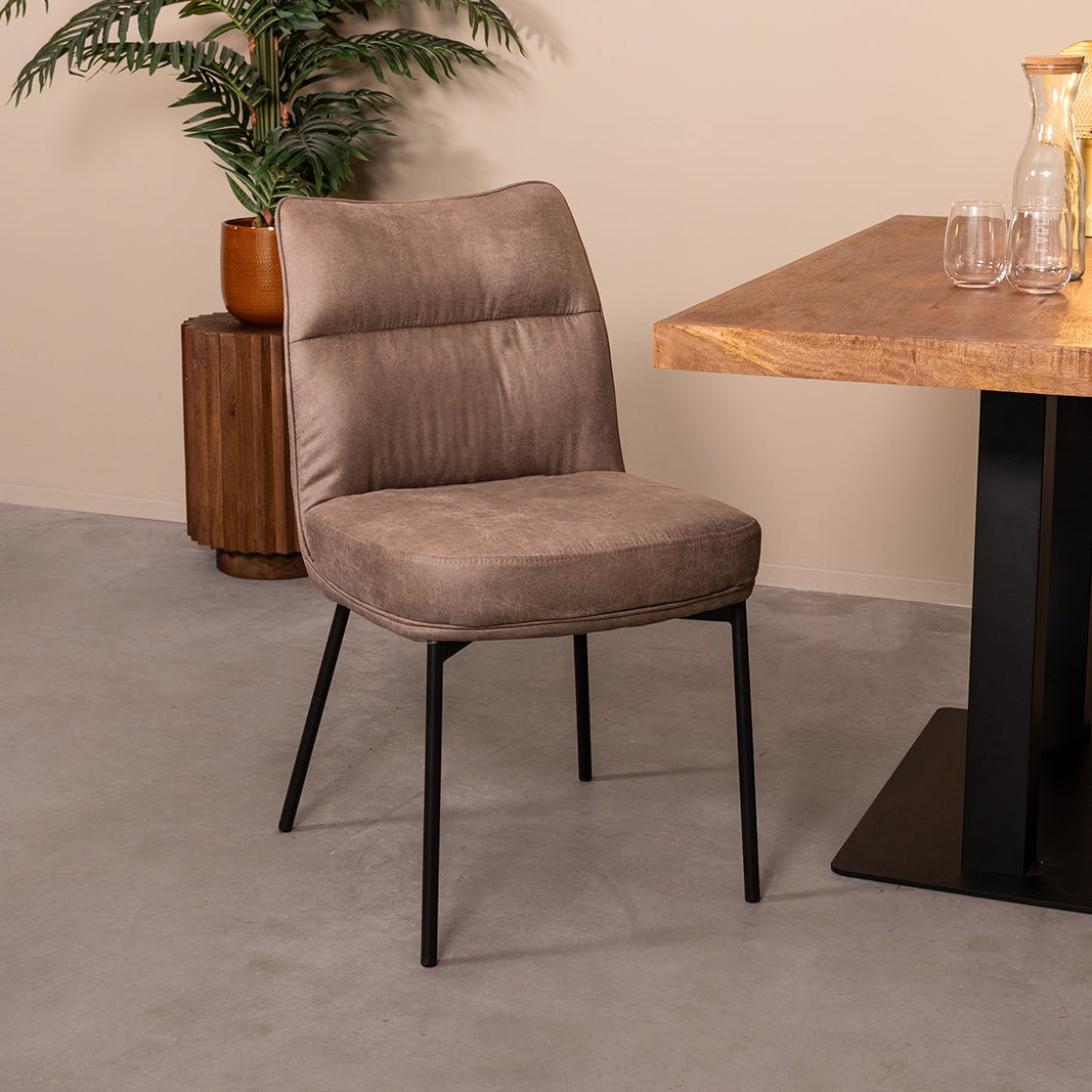 Label51 - Eetkamerstoel Lennon - Microsuède - Taupe - 50 x 65 x 89 cm