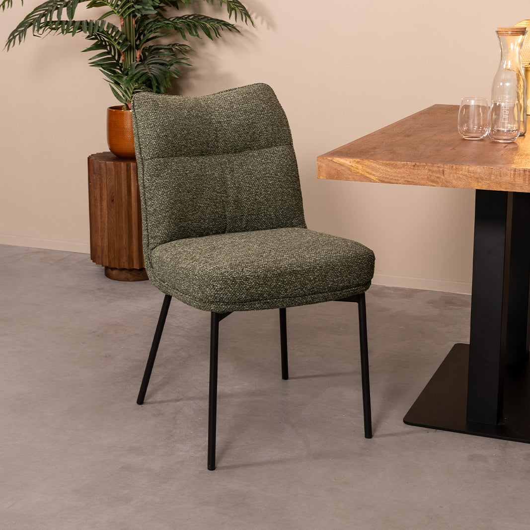 Label51 - Chaise de salle à manger Lennon - Bouclette - Vert forêt - 50 x 65 x 89 cm