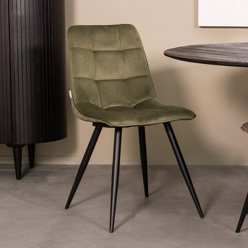 Label51 - Chaise de salle à manger Bistro - Velours - Vert chasseur - 46 x 59 x 86 cm