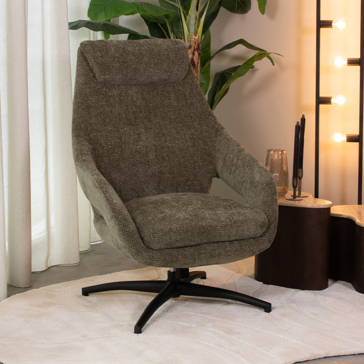 Label51 - Fauteuil pivotant Maxwell - Tissu - Vert chasseur - 75 x 84 x 108 cm