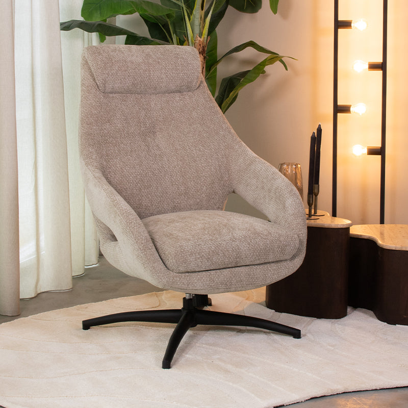 Label51 - Fauteuil pivotant Maxwell - Tissu - Argile - 75 x 84 x 108 cm