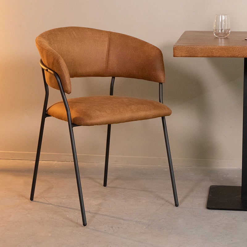 Label51 - Eetkamerstoel Luuk - Microsuède - Cognac - 58 x 45 x 80 cm
