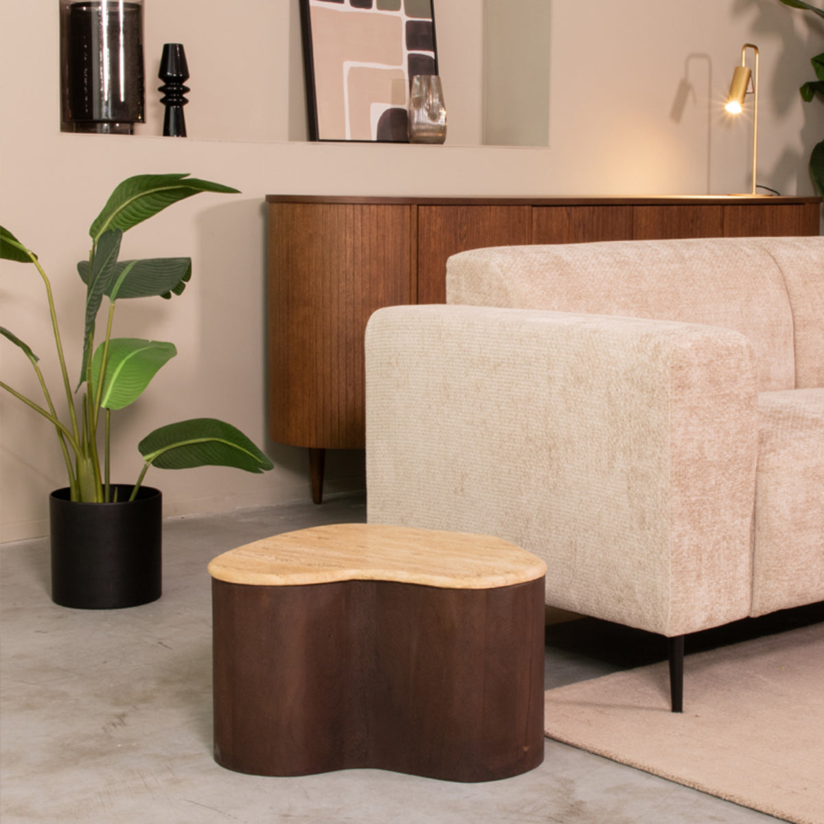 Label51 - Table basse Davi - Travertin - 50 x 35 x 31 cm