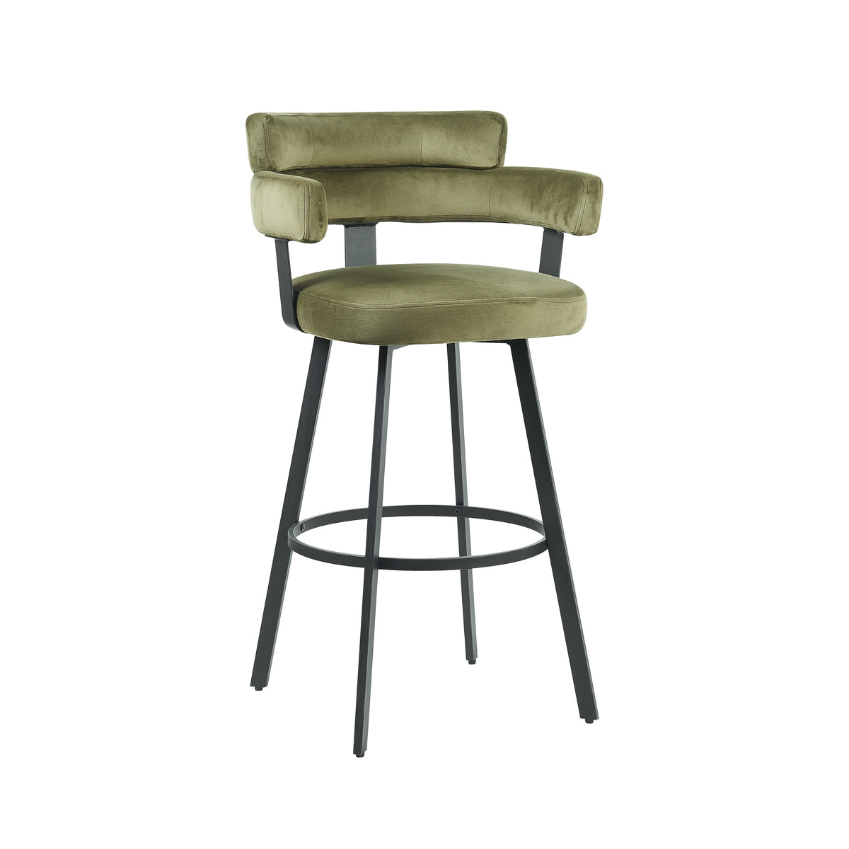Label51 - Tabouret de bar Bardio - Velours - Vert chasseur - 56 x 52 x 101 cm