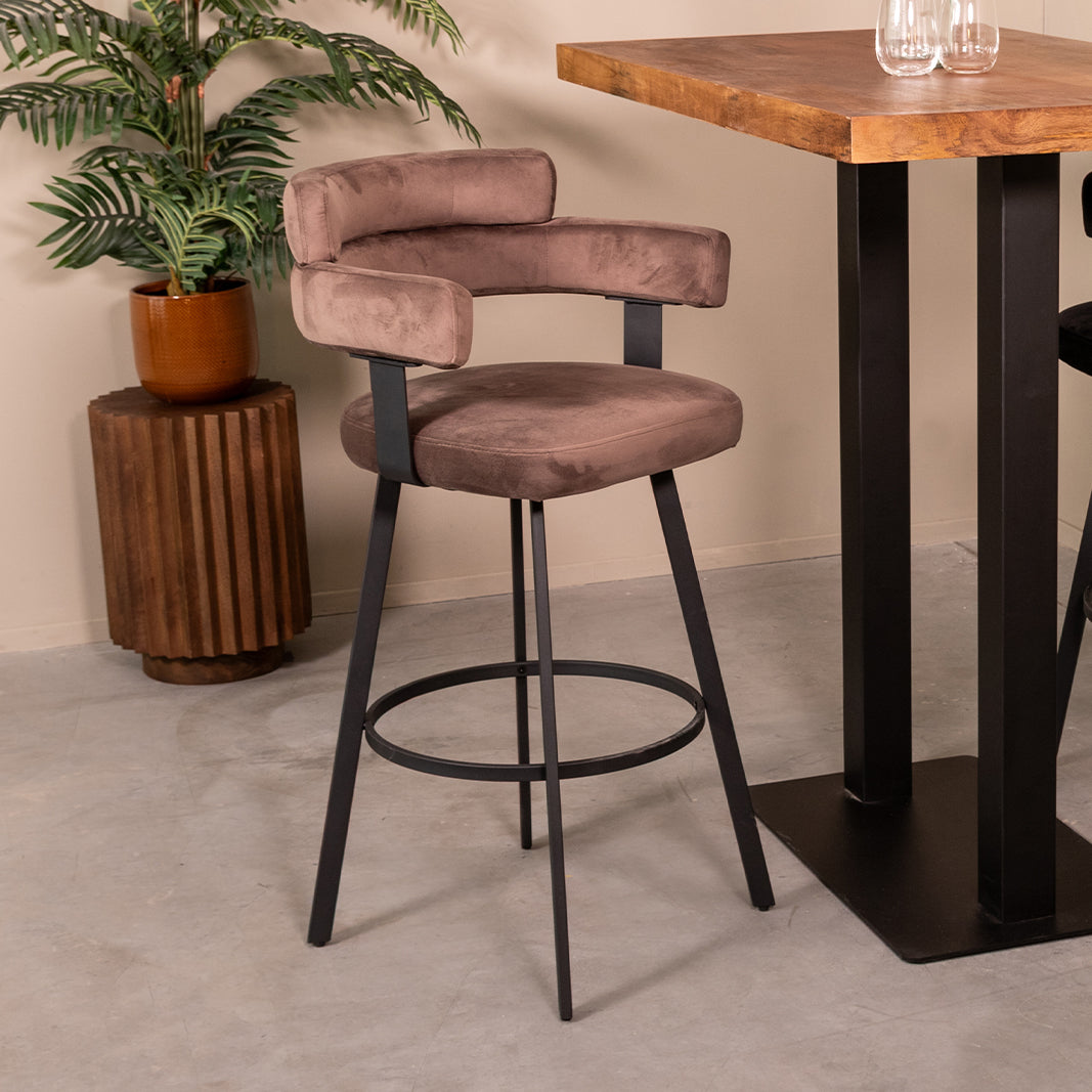 Label51 - Tabouret de bar Bardio - Velours - Taupe - 56 x 52 x 101 cm