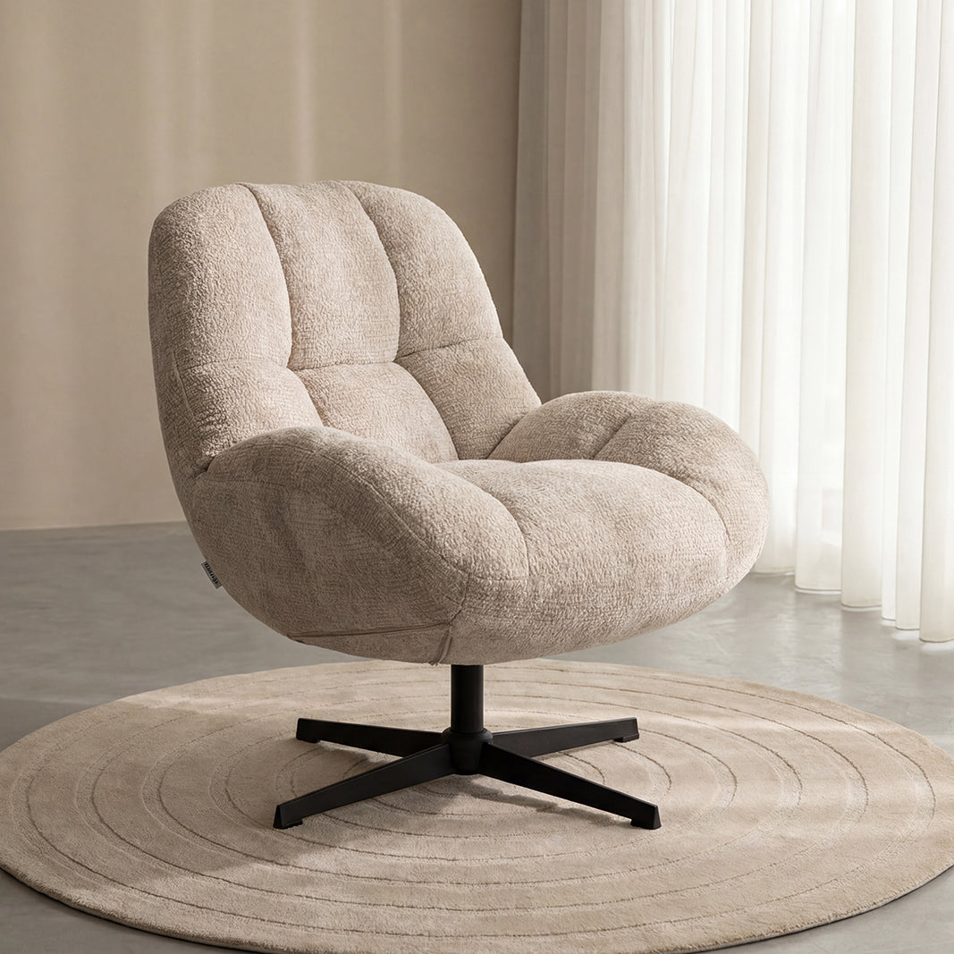 Label51 - Fauteuil pivotant Huxley - Tissu - Naturel - 76 x 86 x 92 cm