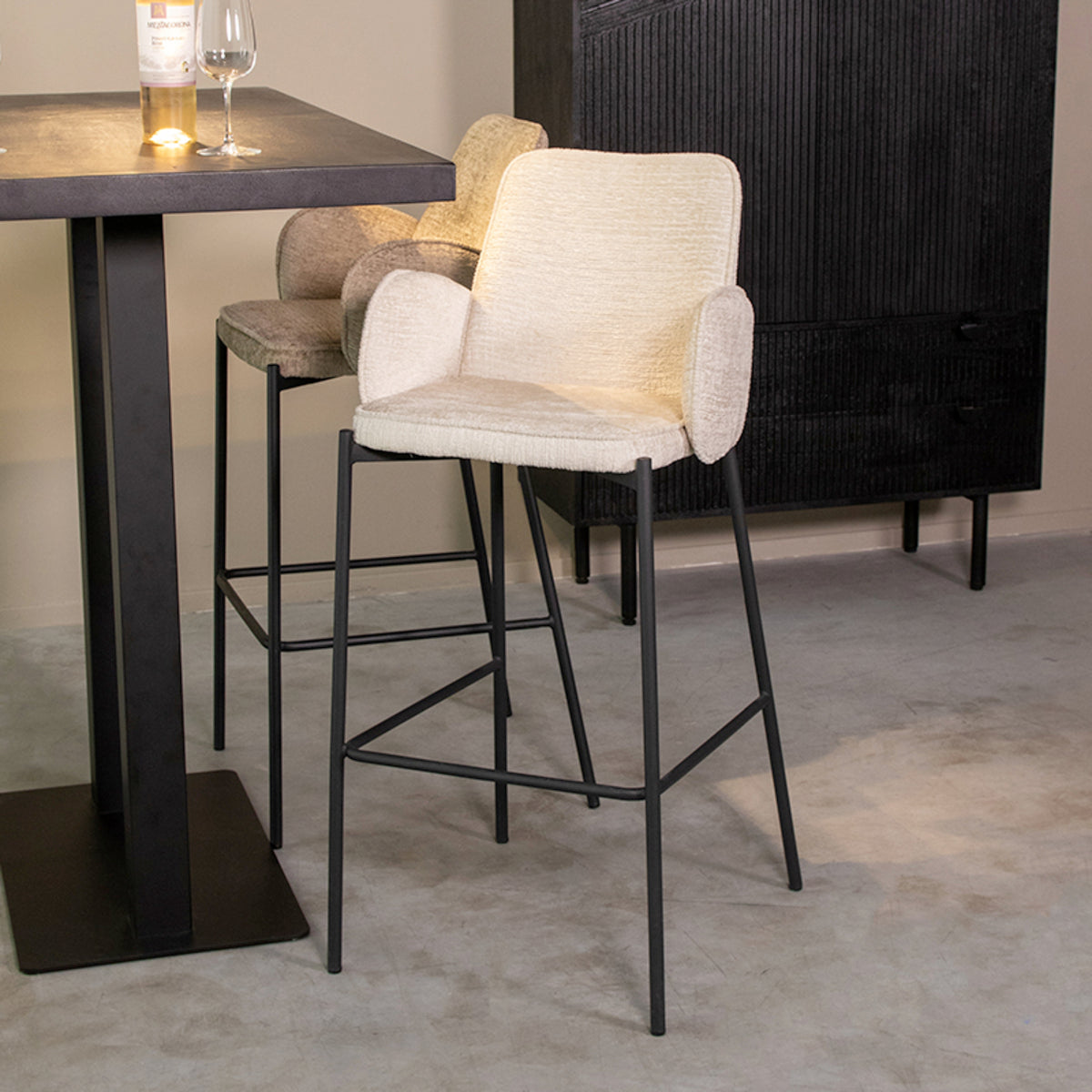 LABEL51 Barkruk Joni - Beige - Fluweel - Zithoogte 78 cm