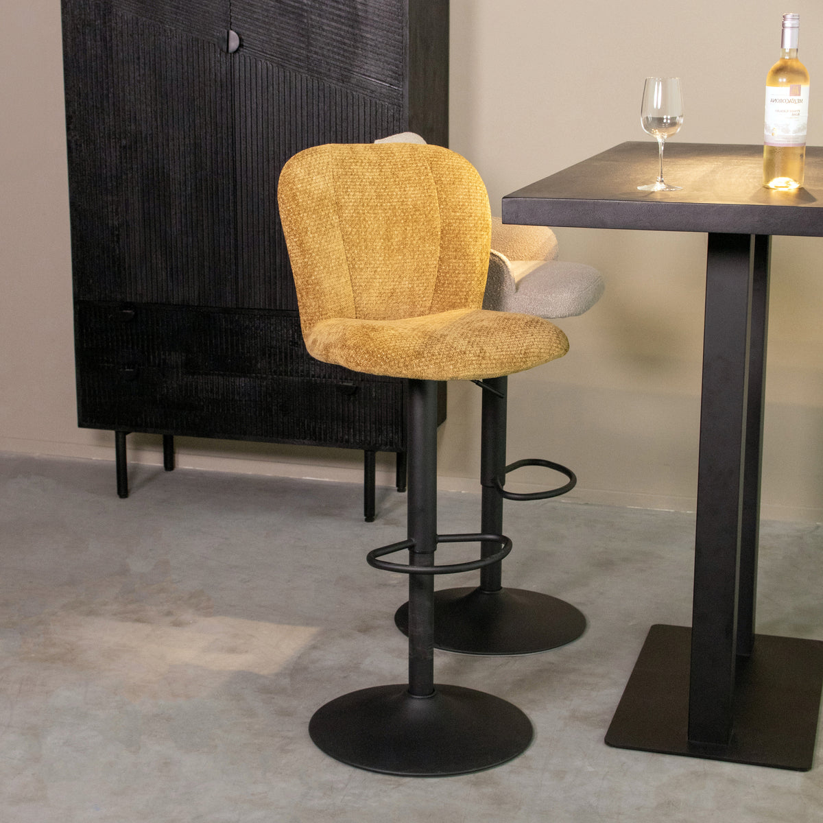Label51 - Barkruk Vino - Stof - Mosterd - 45 x 53 x 95-116 cm