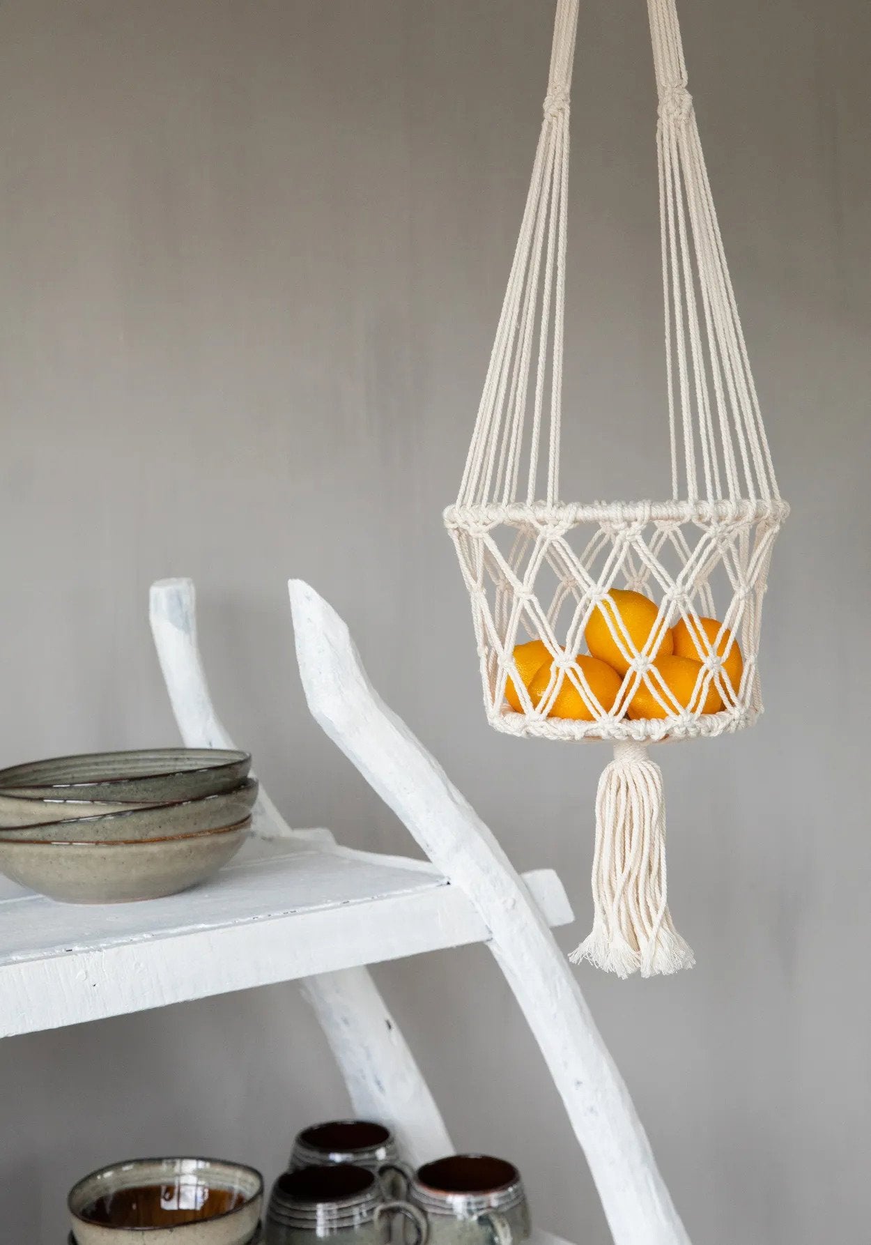 BB - Plantenhouder Macramé - Wit - L_40