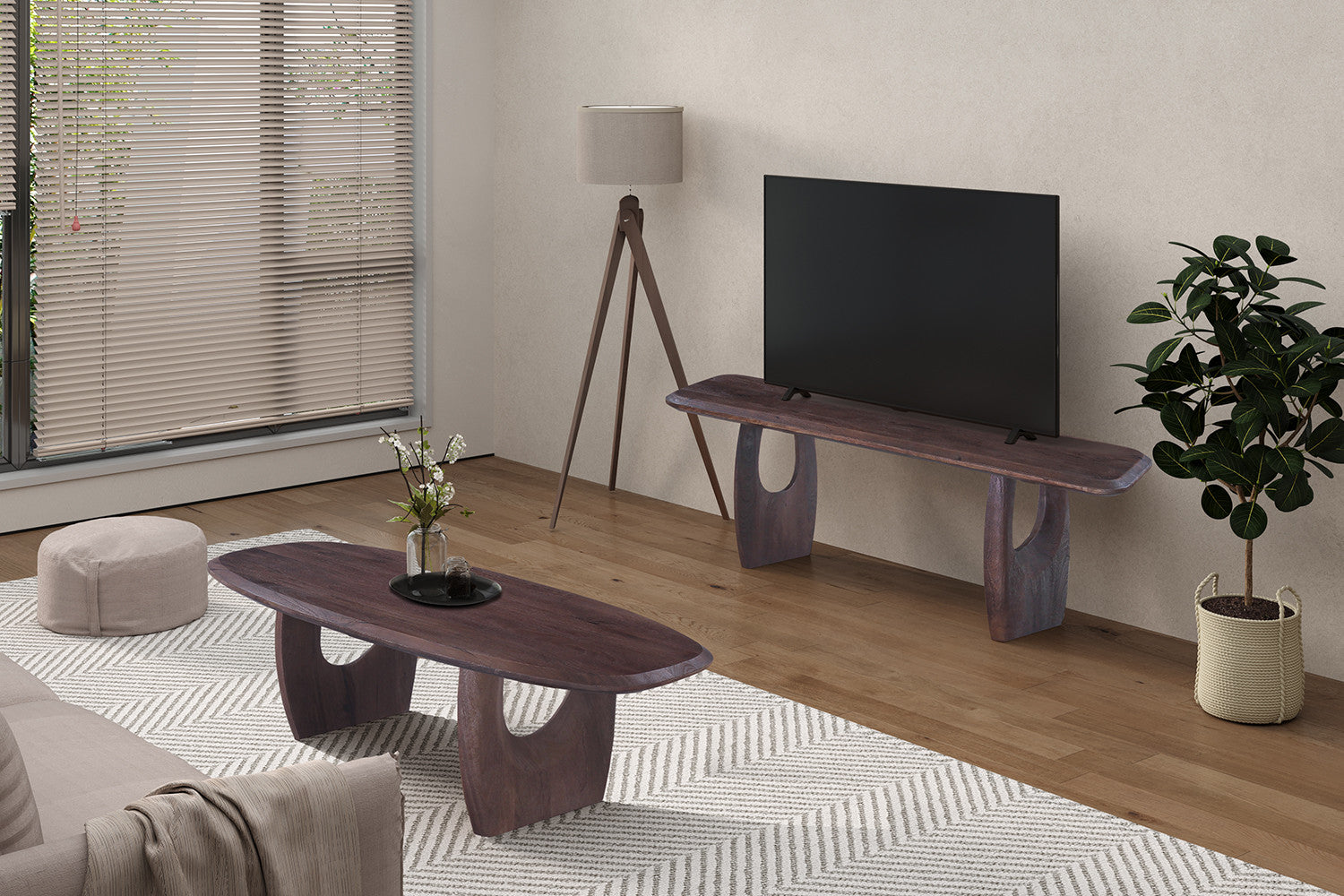Rousseau - TV-meubel Braga - Mangohout Donkerbruin - 45x160x45 cm