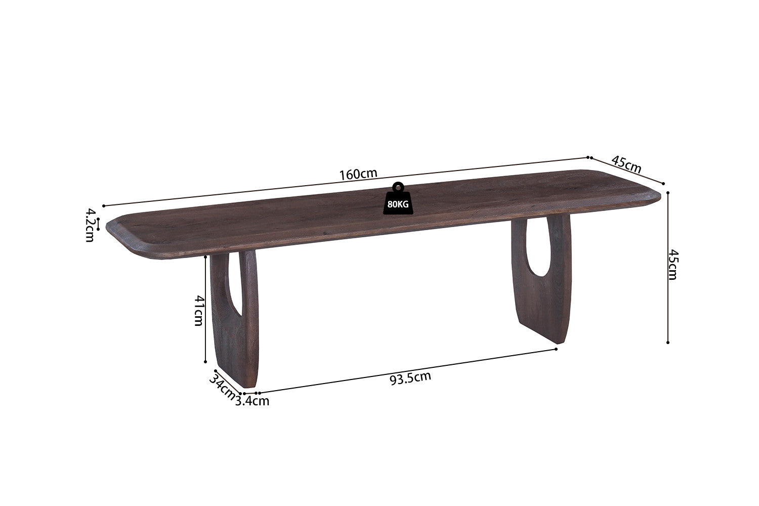 Rousseau - TV-meubel Braga - Mangohout Donkerbruin - 45x160x45 cm
