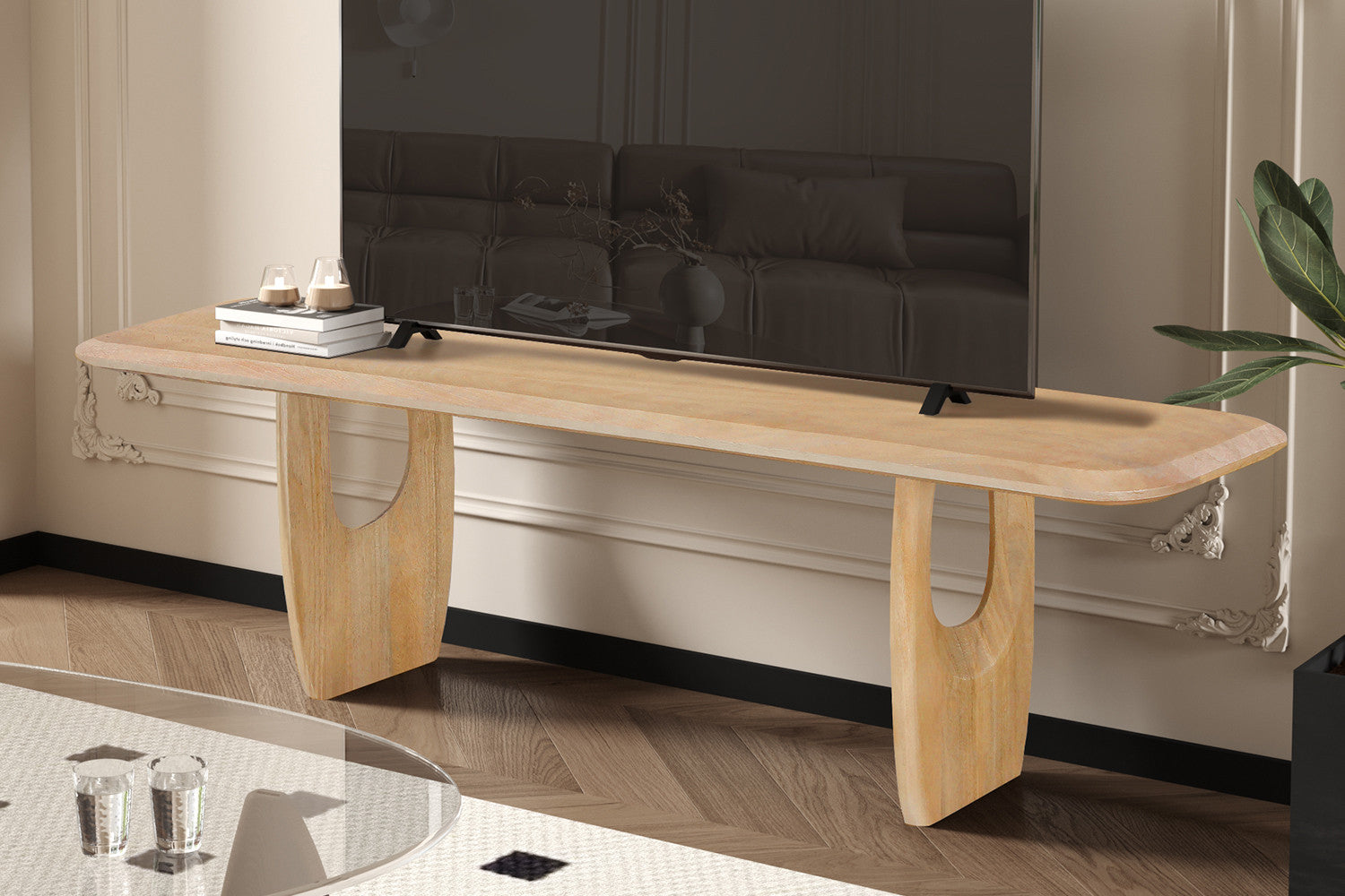 Rousseau - Meuble TV Braga - Bois de manguier Amande - 45x160x45 cm