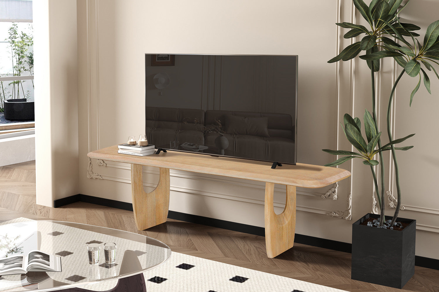 Rousseau - Meuble TV Braga - Bois de manguier Amande - 45x160x45 cm