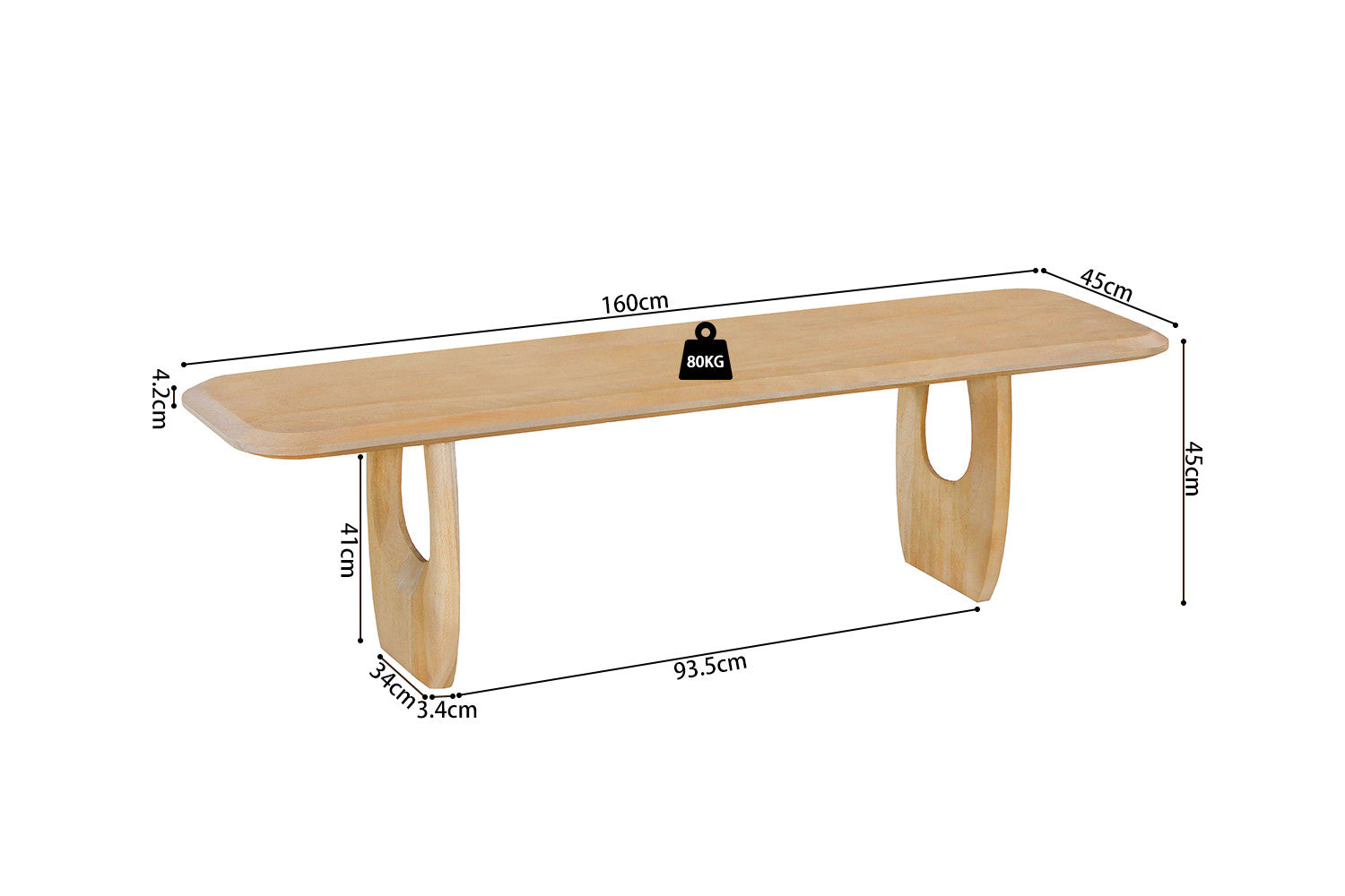 Rousseau - TV meubel Braga - Mangohout Amandel - 45x160x45 cm