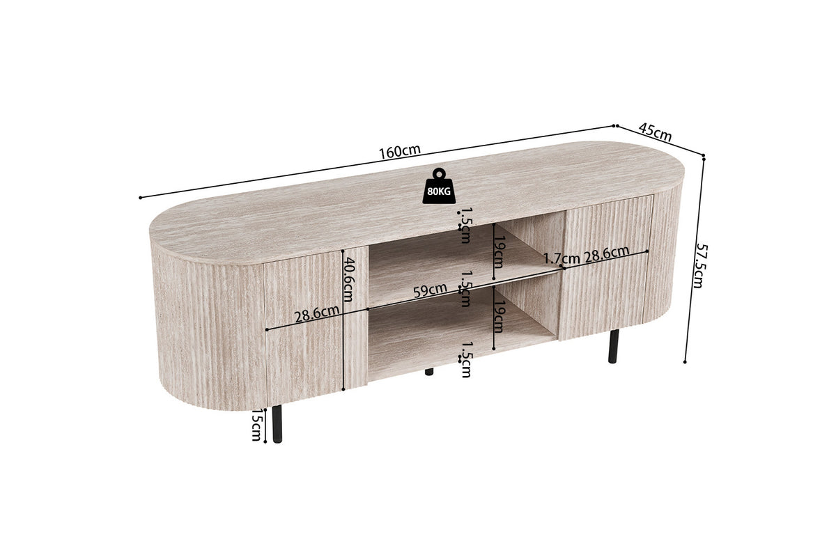 Rousseau - TV-meubel Lagos - Decor Travertin - Beige - 160x45x57.5 cm