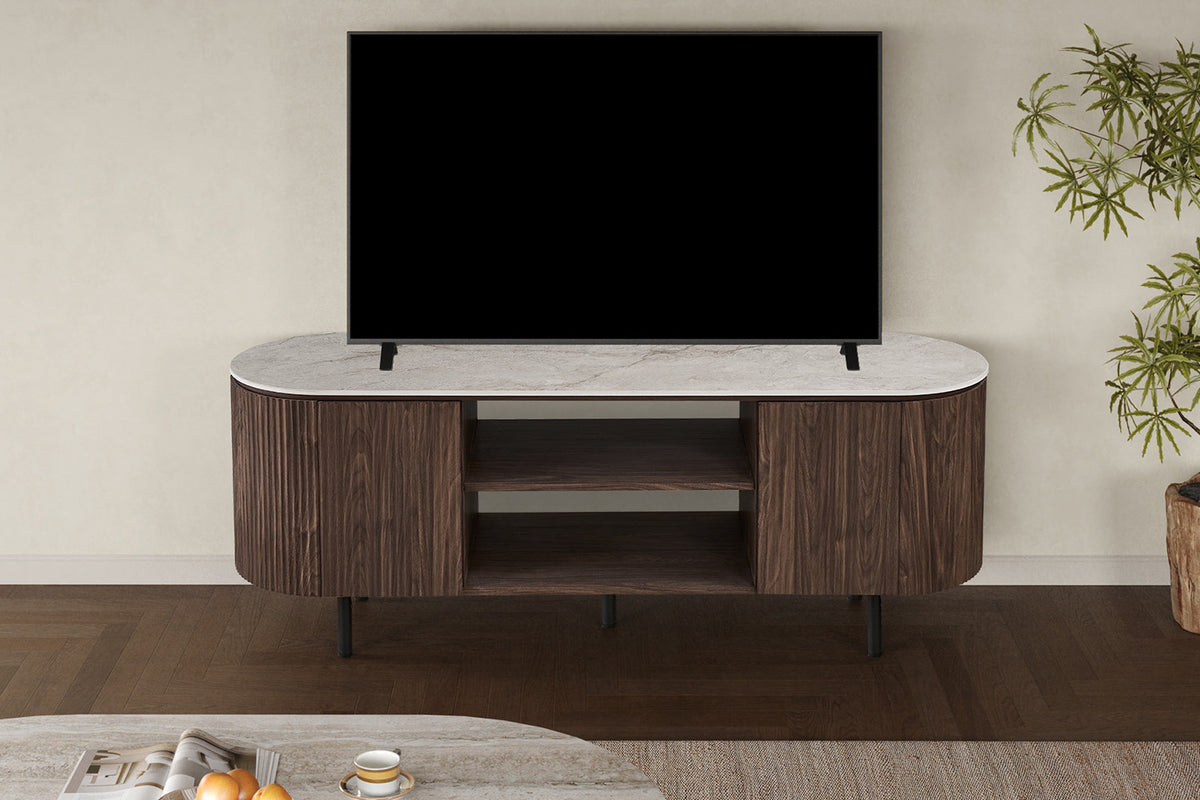 Rousseau - Meuble TV Vigo - Chêne foncé - Beige Shakespeare - 58x45x160 cm
