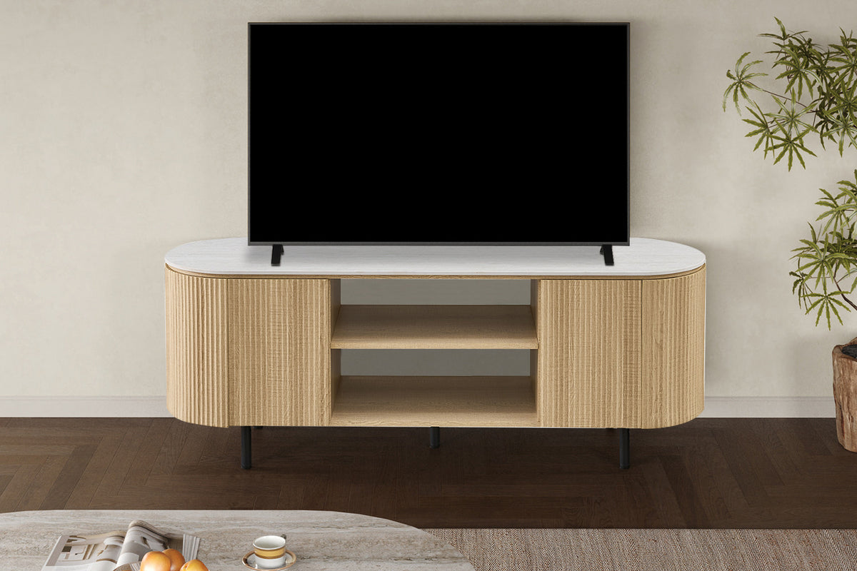 Rousseau - Meuble TV Vigo - Chêne naturel - Gris baroque - 58x45x160 cm