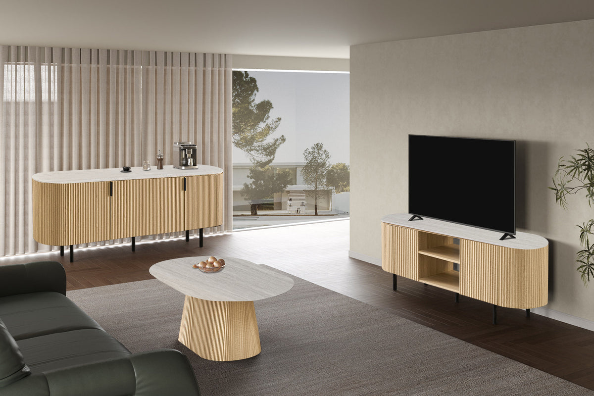 Rousseau - Meuble TV Vigo - Chêne naturel - Gris baroque - 58x45x160 cm