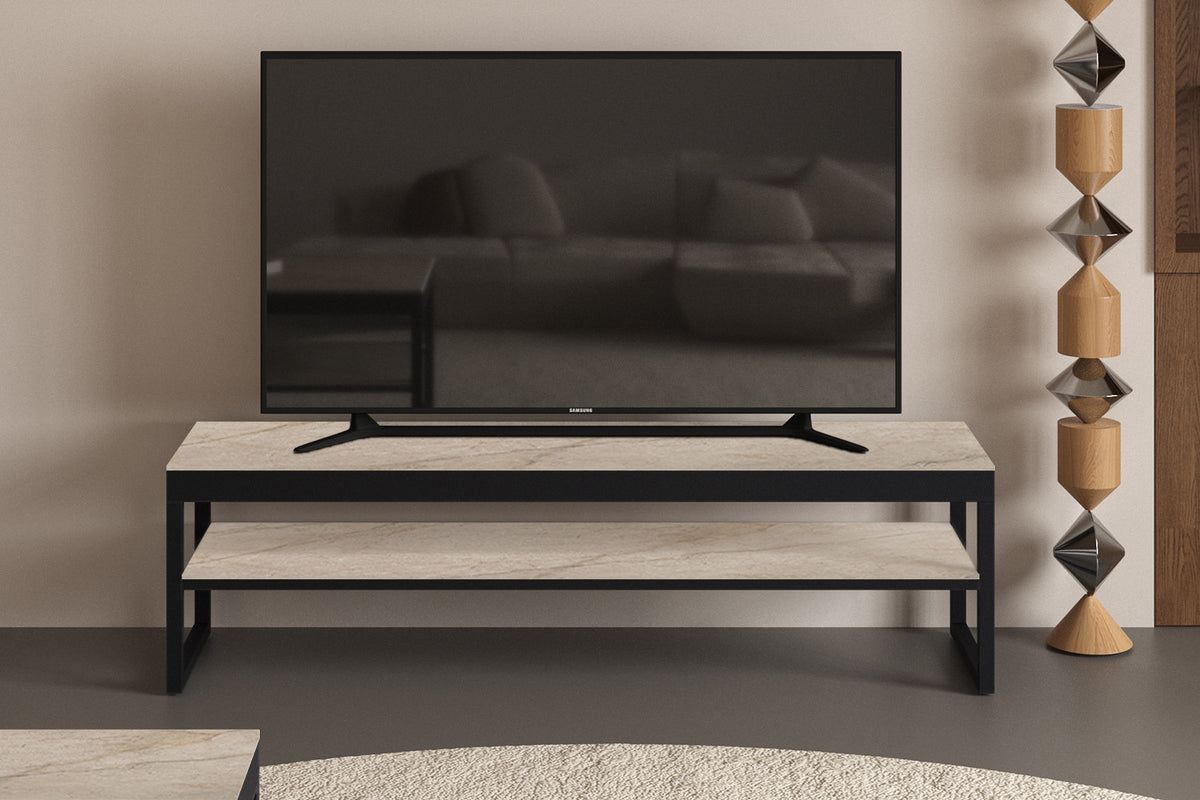 Rousseau - Meuble TV Axelle - Pierre brillante Shakespear Beige - 45 x 160 x 40 cm