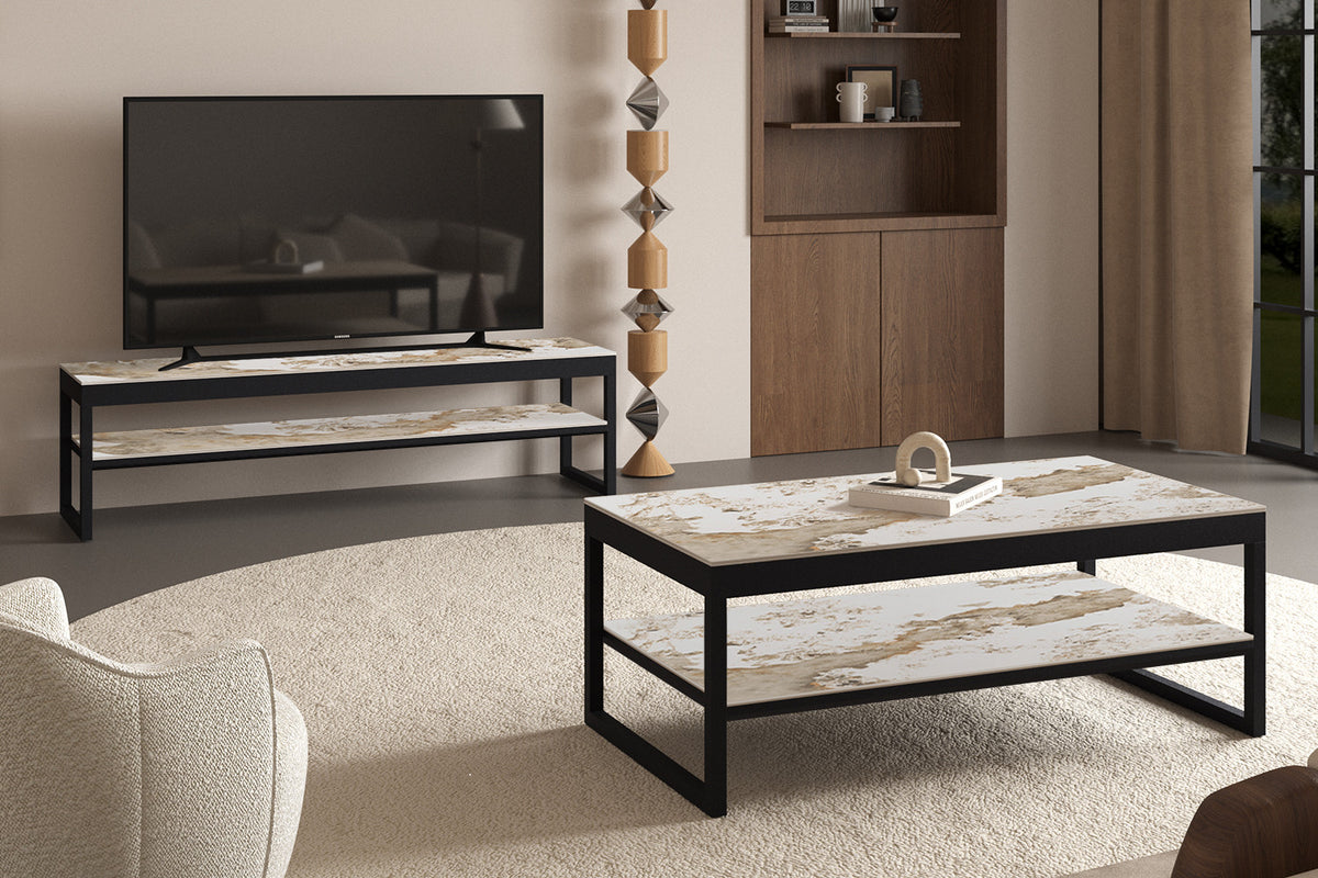 Rousseau - Meuble TV Axelle - Pierre Pandora brillante - 45 x 160 x 40 cm