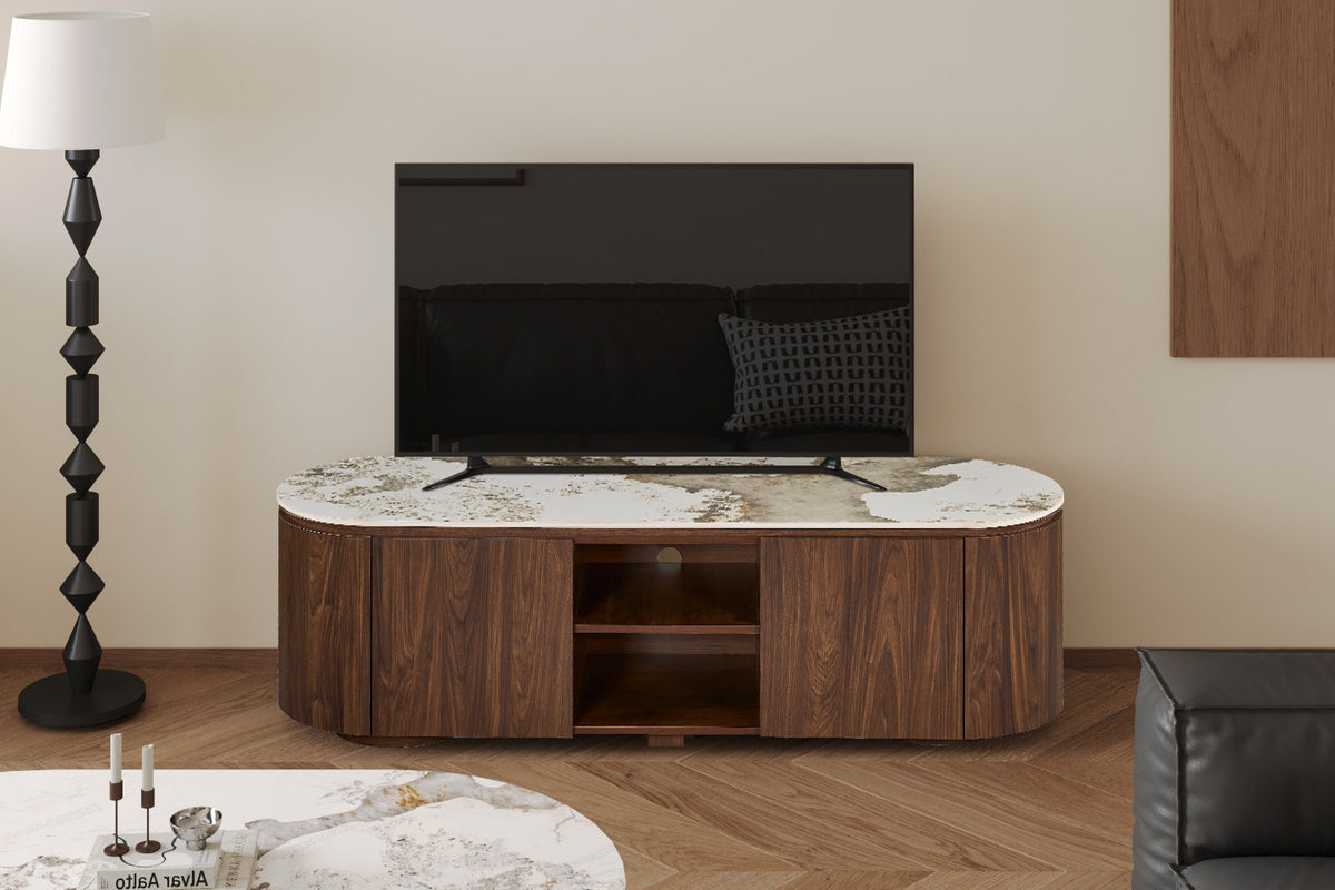 Rousseau - TV-meubel Tomar - Gerookte Eik - Glanzende Pandora-steen - 46.8 x 160 x 45 cm