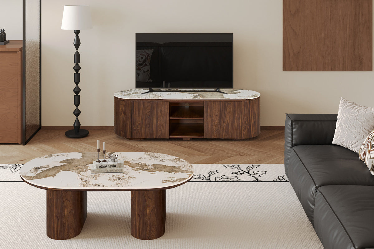 Rousseau - TV-meubel Tomar - Gerookte Eik - Glanzende Pandora-steen - 46.8 x 160 x 45 cm