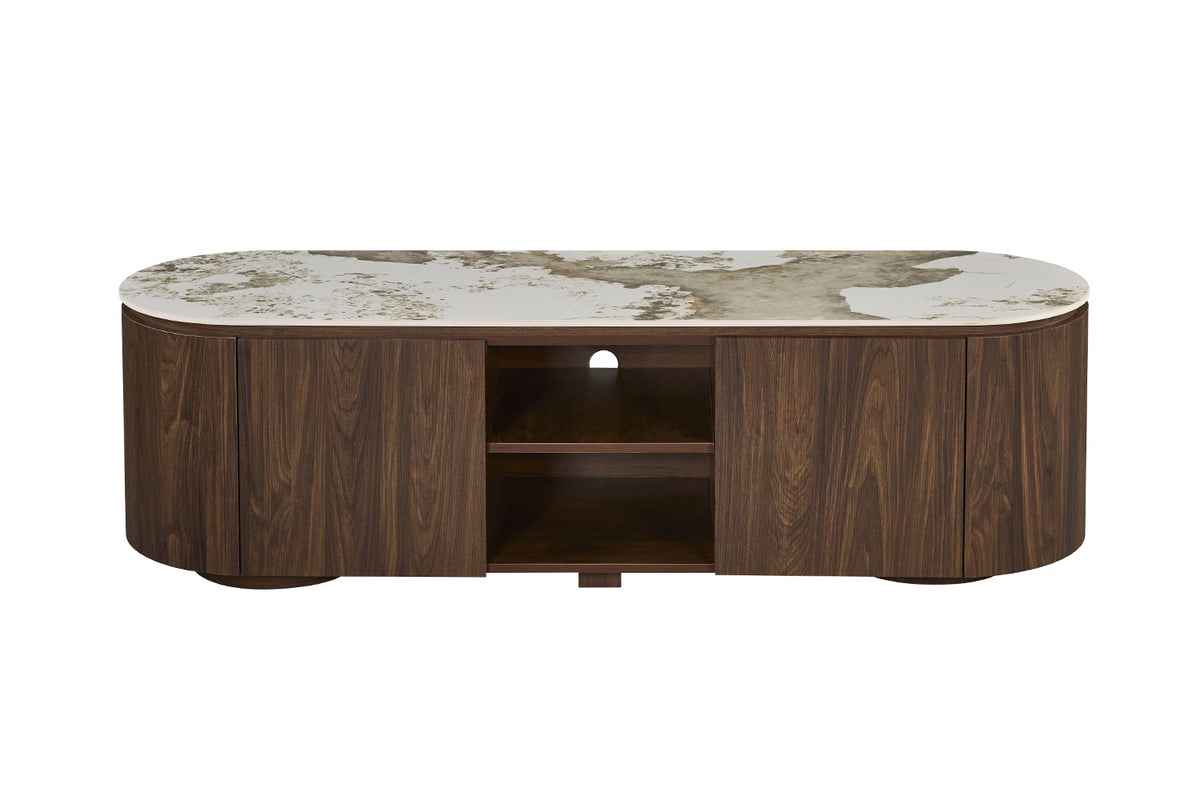 Rousseau - TV-meubel Tomar - Gerookte Eik - Glanzende Pandora-steen - 46.8 x 160 x 45 cm