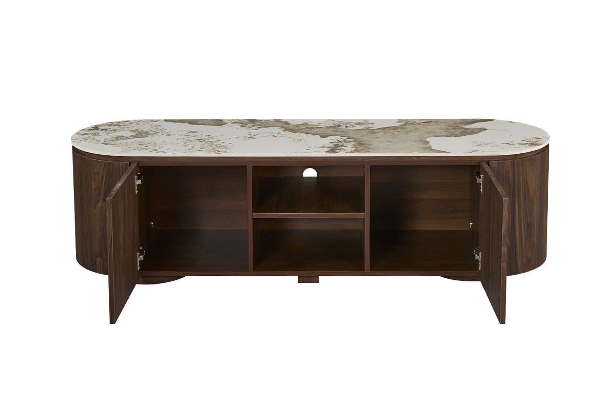 Rousseau - TV-meubel Tomar - Gerookte Eik - Glanzende Pandora-steen - 46.8 x 160 x 45 cm
