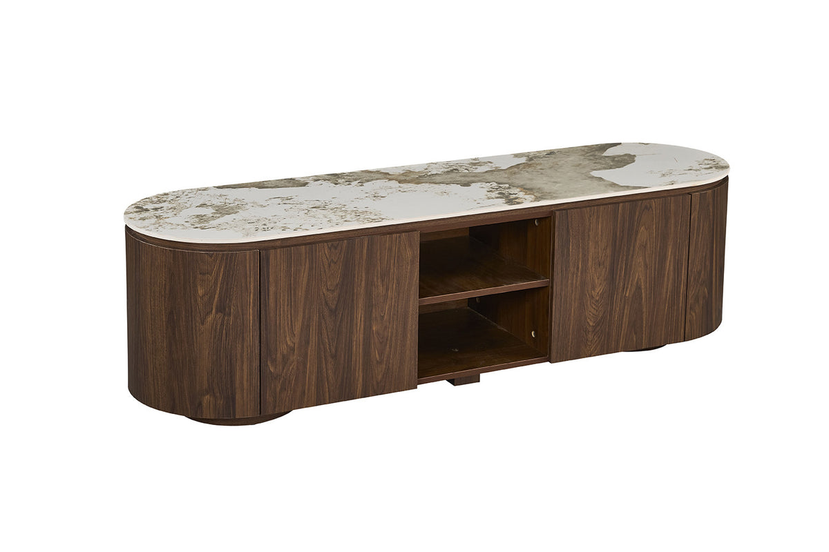 Rousseau - TV-meubel Tomar - Gerookte Eik - Glanzende Pandora-steen - 46.8 x 160 x 45 cm