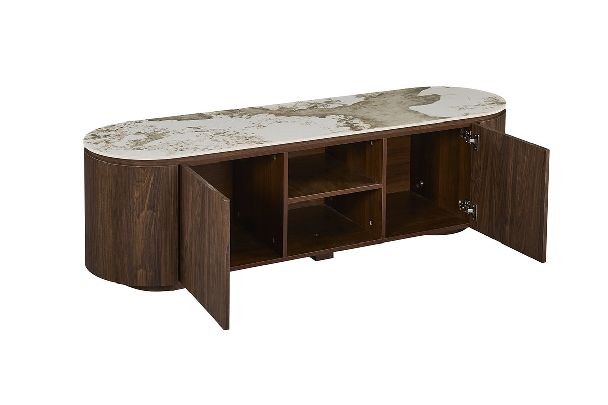 Rousseau - TV-meubel Tomar - Gerookte Eik - Glanzende Pandora-steen - 46.8 x 160 x 45 cm
