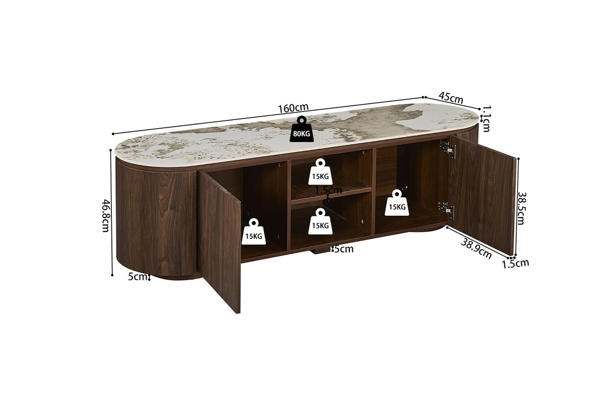 Rousseau - TV-meubel Tomar - Gerookte Eik - Glanzende Pandora-steen - 46.8 x 160 x 45 cm