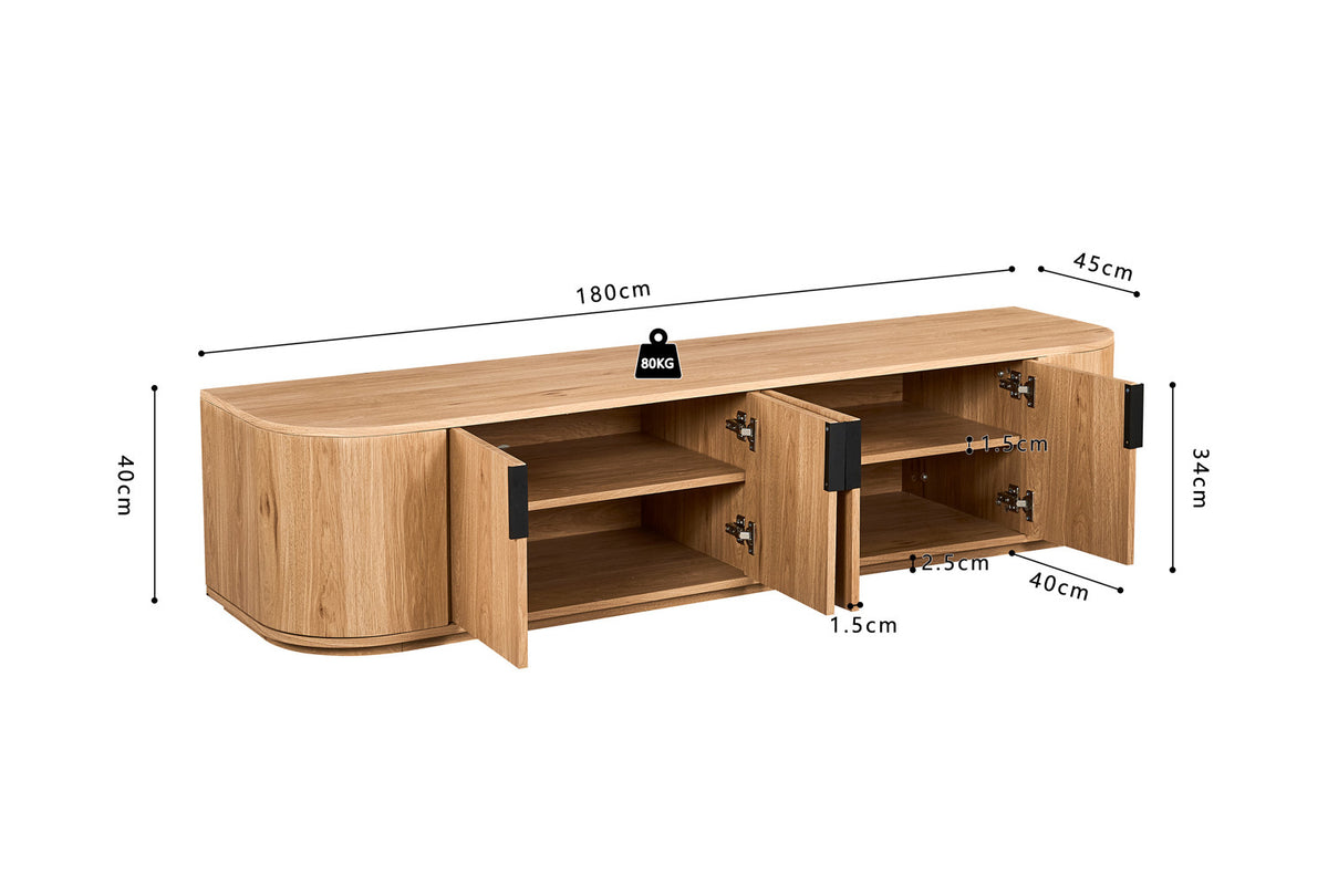 Rousseau - Tv-Meubel Porto - Eik Naturel - 40x180x45 cm