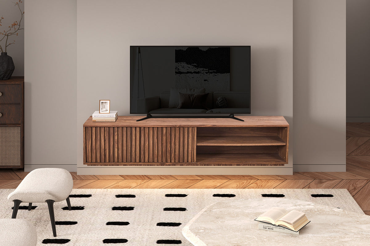 Rousseau - Meuble TV Imola - Décor Chêne foncé - 40 x 180 x 40 cm